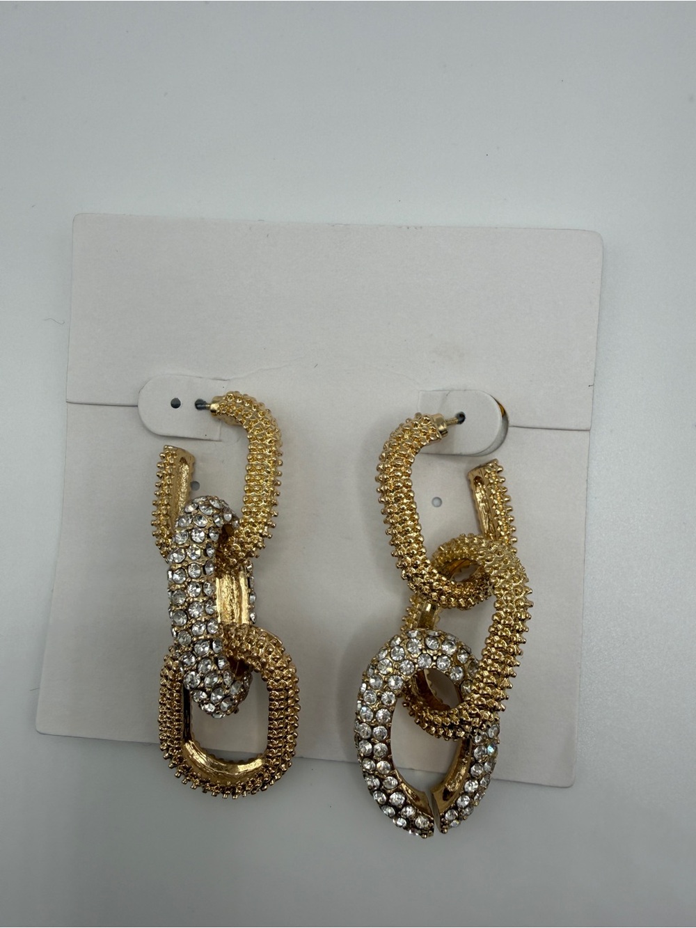 Gold Crystal Link Drop Earrings - Rhinestone Chain Statement